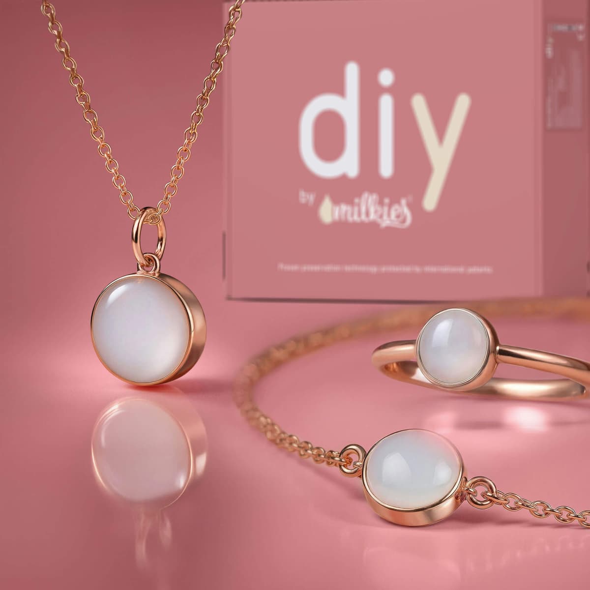 Kit DIY Joyas de Leche Materna - Set: Collar 12mm "Circle of Life" + Pulsera + Anillo