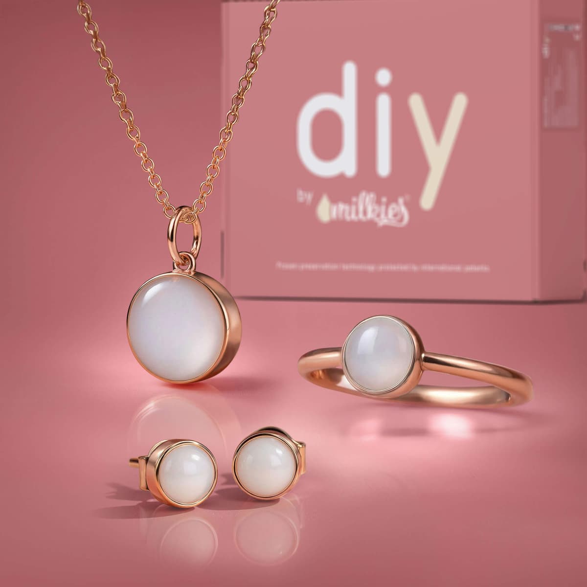 Kit DIY Joyas de Leche Materna - Set: Collar 12mm "Circle of Life" + Anillo + Pendientes