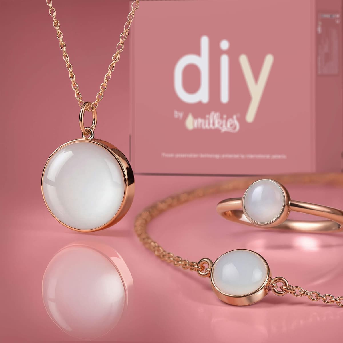 Kit DIY Joyas de Leche Materna - Set: Collar 18mm "Circle of Life" + Pulsera + Anillo