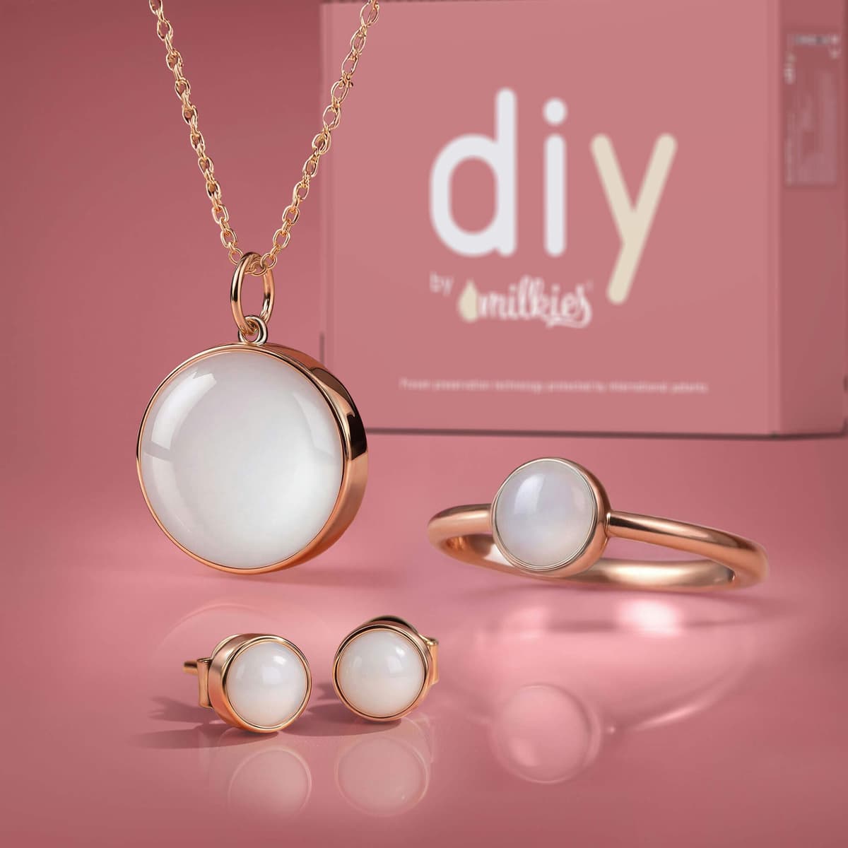 Kit DIY Joyas de Leche Materna - Set: Collar 18mm "Circle of Life" + Anillo + Pendientes