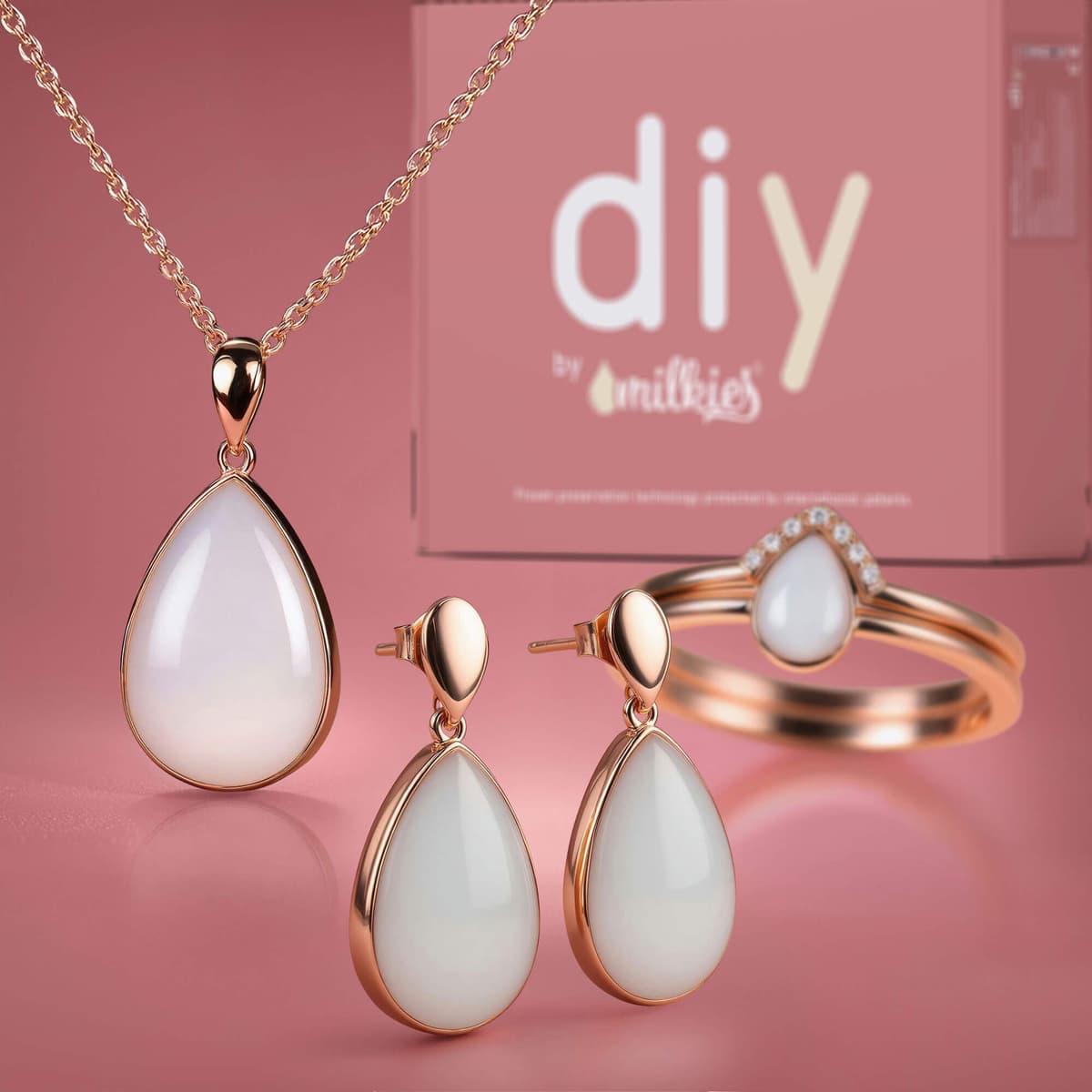 Kit DIY Joyas de Leche Materna - Set: Collar "Together" + Pendientes de Gota + Anillo