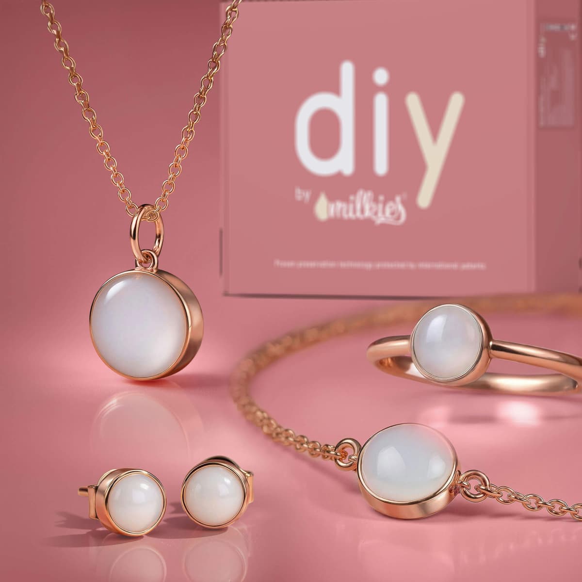 Kit DIY Joyas de Leche Materna - Set: Collar 12mm "Circle of Life" + Pulsera + Anillo + Pendientes