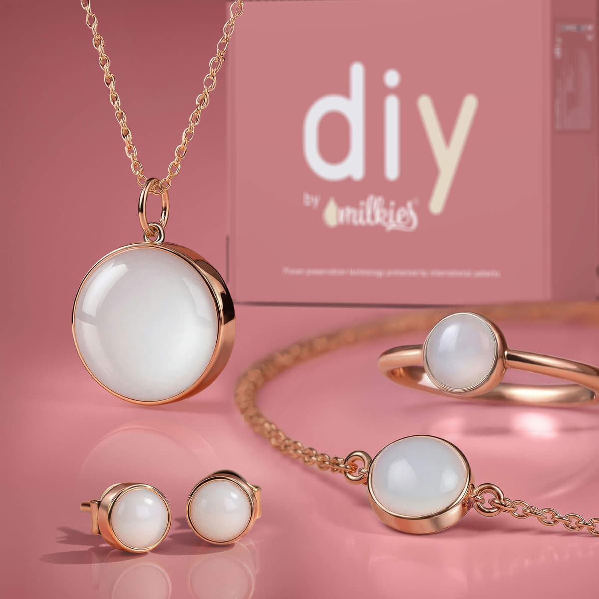 Kit DIY Joyas de Leche Materna - Set: Collar 18mm "Circle of Life" + Pulsera + Anillo + Pendientes